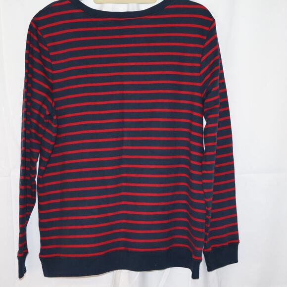 Lands End Crew Neck Cranberry Blue Strip Top Size XL 18 Long Sleeves Pullover - Picture 8 of 11